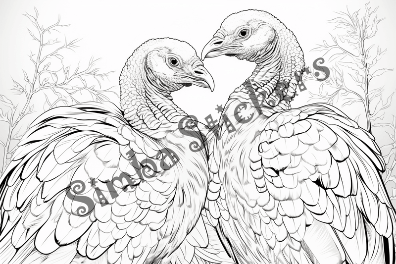 Colouring pages, bundle of turkeys in love, 25 images