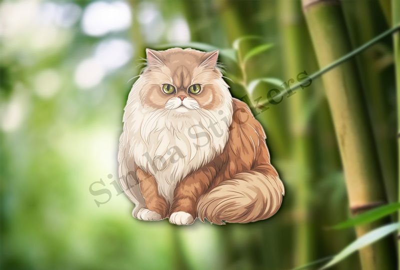 Brown and white Persian cat , watercolour
