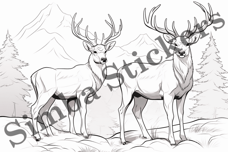 Colouring pages, bundle of deer, 25 images