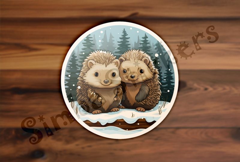 Cute Porcupines in the snow, circled