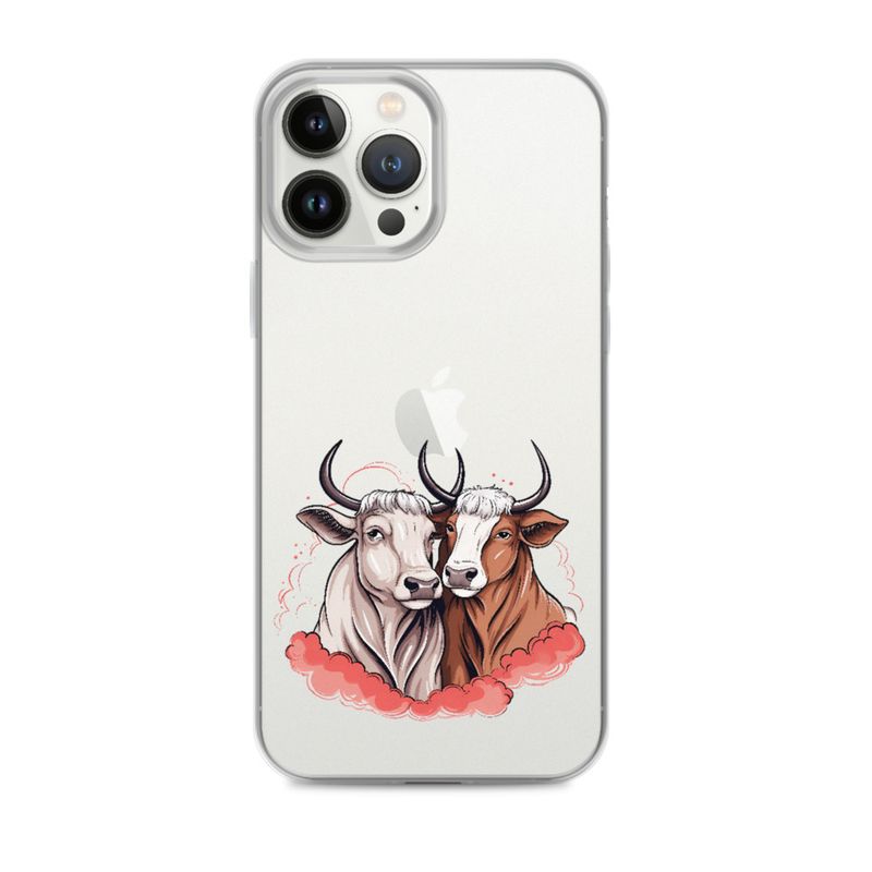 Clear Case for iPhone, Bull and cow, romantic, reddish clouds, qoucds