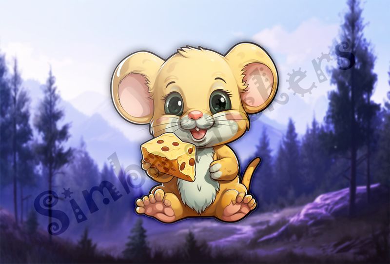 Baby Mouse showing off large piece of chesse while smiling