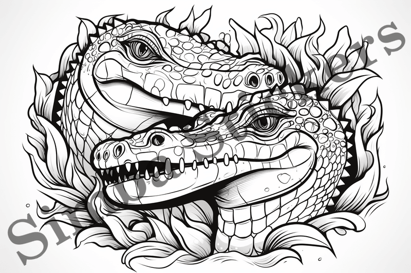 Colouring pages, Bundle of crocodiles in love, 10 images