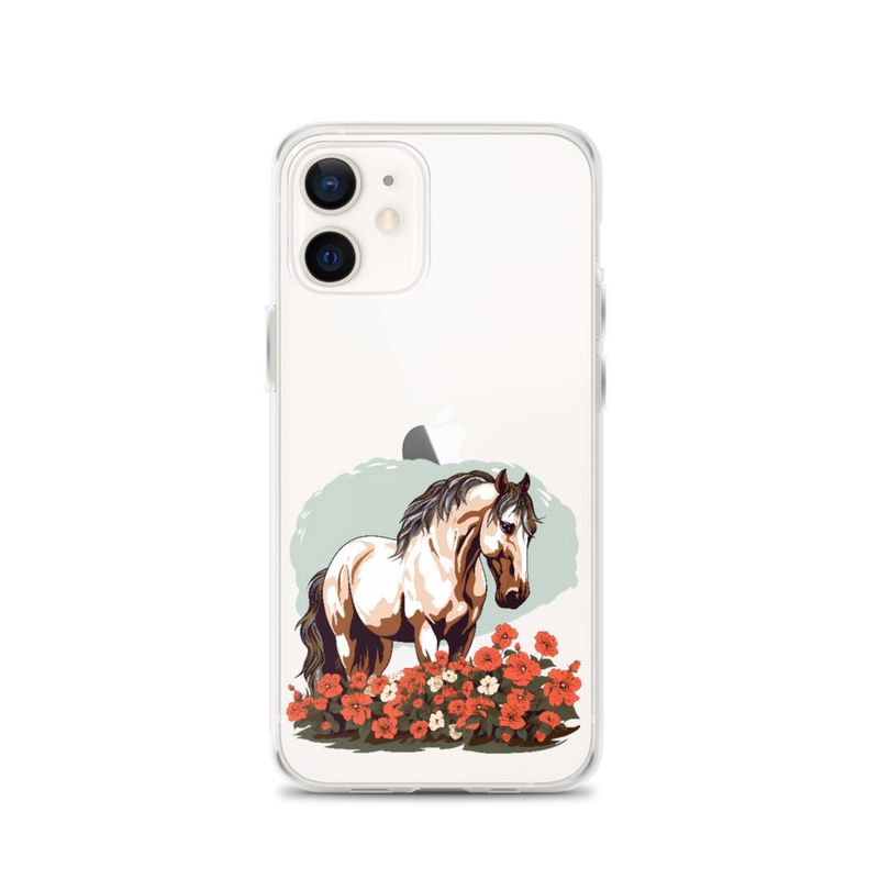 Clear Case for iPhone, Brown horse in field of red flowers, n4w2fj