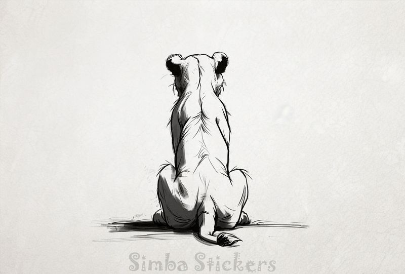 Lioness sitting, from the back, outline art, grpgy1