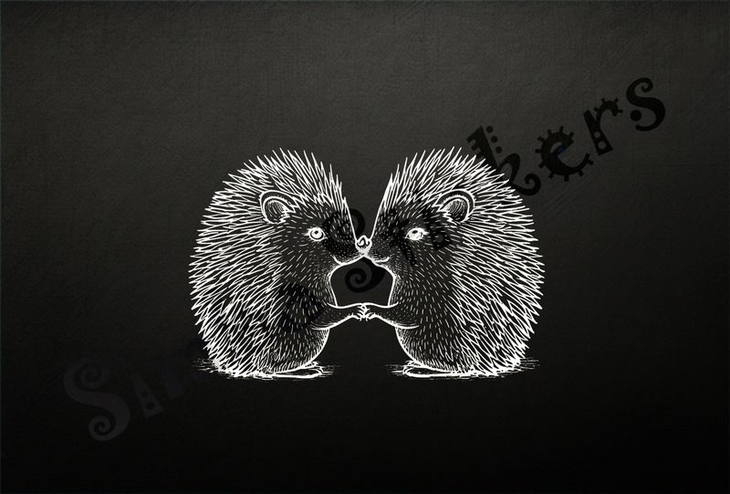 Porcupine in love nose-to-nose, hand-in-hand, outline art