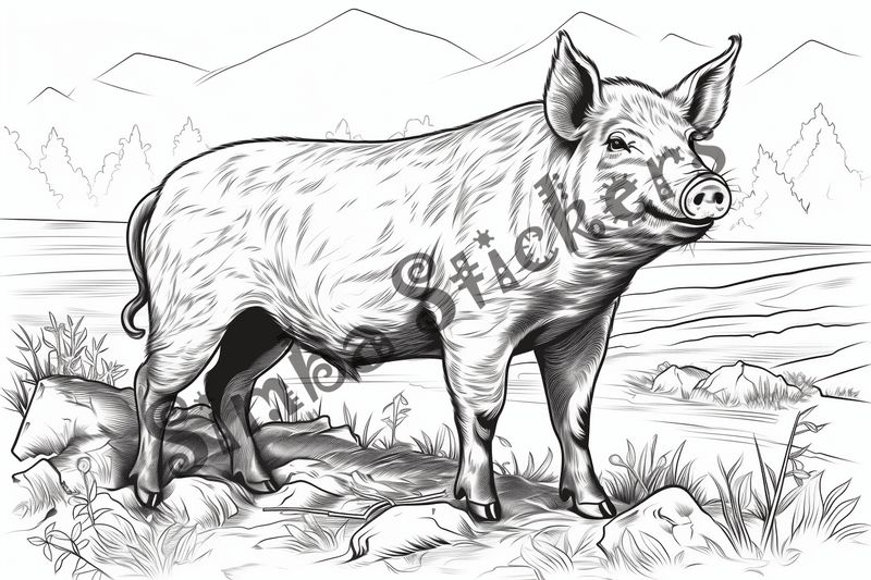 Colouring pages, bundle of pigs, 25 images 2