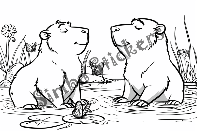 Colouring pages, bundle of capybaras in love, 25 images