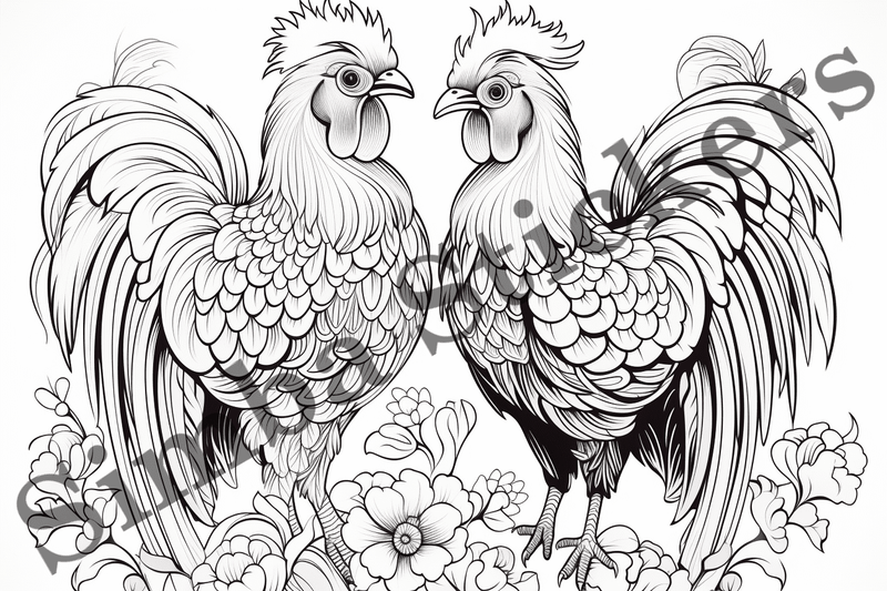 Colouring pages, Bundle of chicken in love, 10 images
