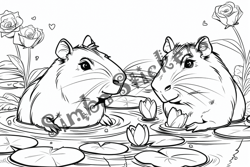 Colouring pages, bundle of capybaras, 50 images, pack 2