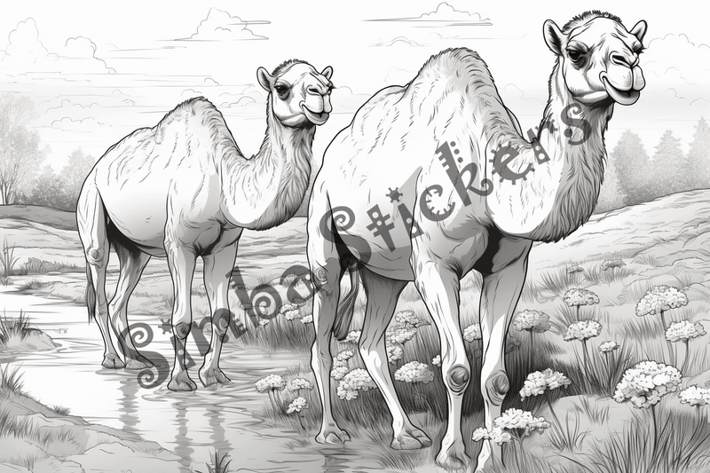 Colouring pages, bundle of camels, 25 images