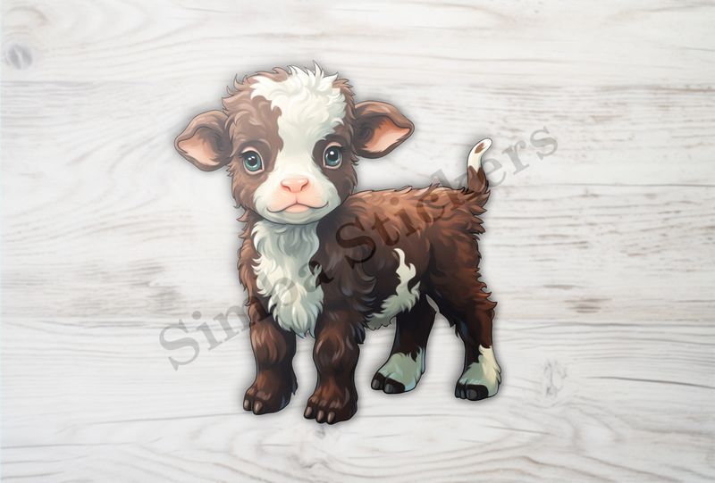 Cute small cattle calf, brown and white