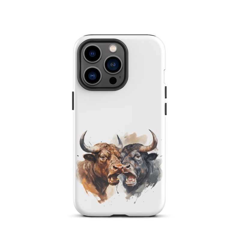 Tough Case for iPhone, Bulls facing up to each other, watercolour, dx5eff