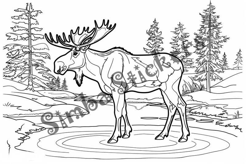 Colouring pages, Bundle of singular moose, 10 images