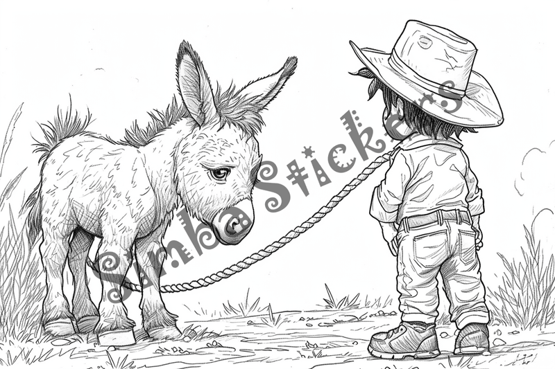 Colouring pages, bundle of donkeys carrying goods or people 10 images