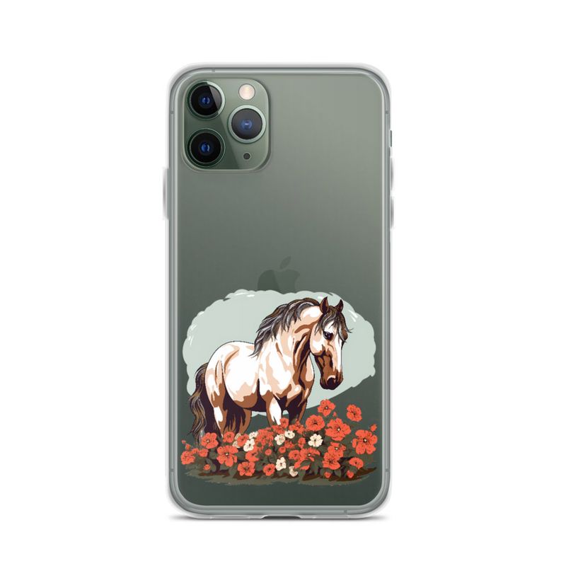 Clear Case for iPhone, Brown horse in field of red flowers, n4w2fj