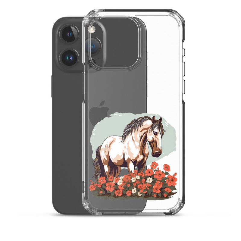 Clear Case for iPhone, Brown horse in field of red flowers, n4w2fj