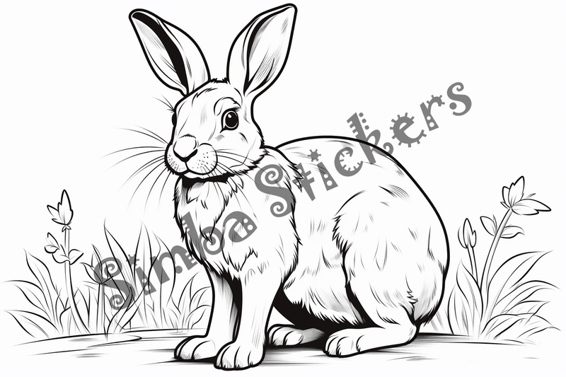 Colouring pages, bundle of singular rabbits, 10 images