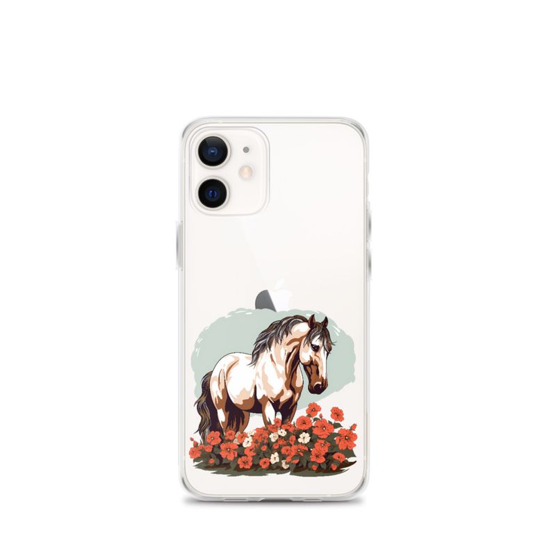 Clear Case for iPhone, Brown horse in field of red flowers, n4w2fj