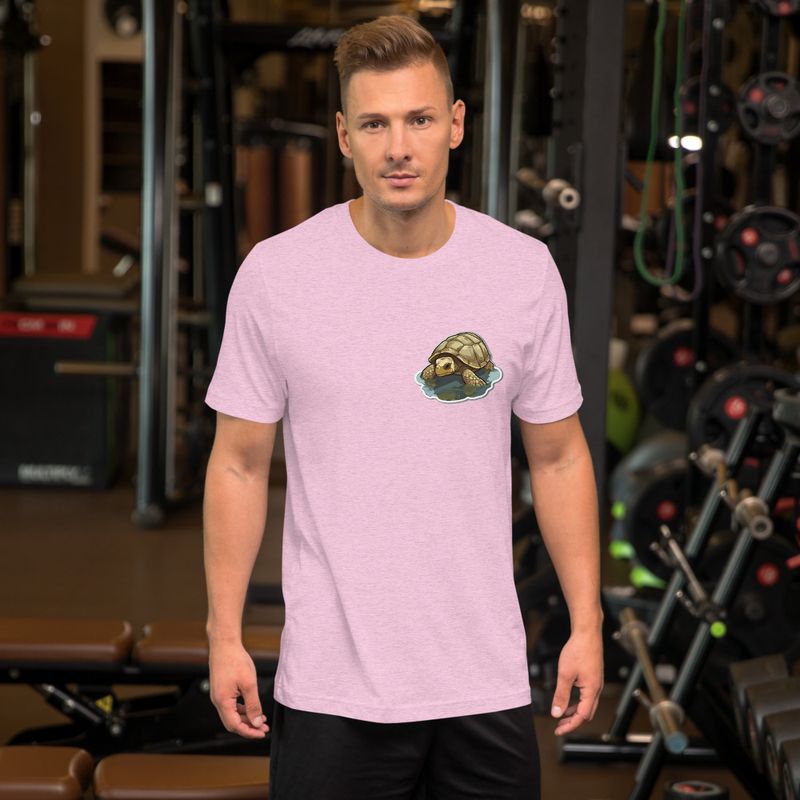 Unisex Staple T-Shirt, Tortoise in shallow water, left chest