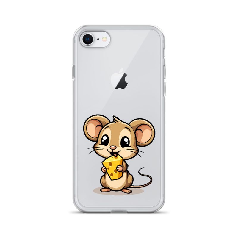 Clear Case for iPhone, Small Mouse happily licking large chunk of cheese, pqapy6
