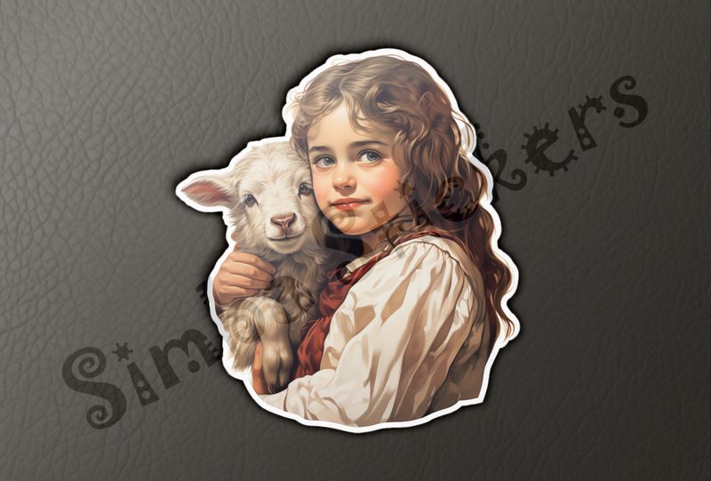 Goat kid in arms of girl of European origin