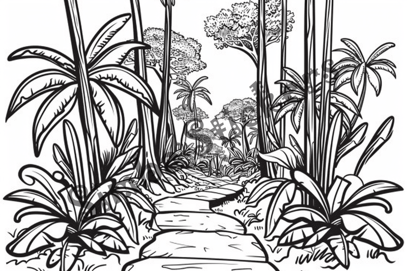 Colouring pages, bundle of Equatorial Rainforest landscape vegetation, 10 images