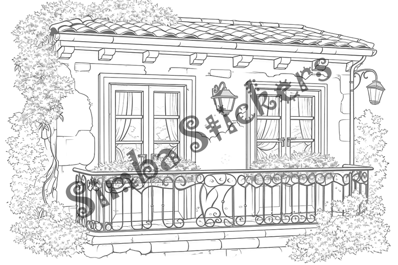 Colouring pages, bundle of houses, Mediterranean, 10 images