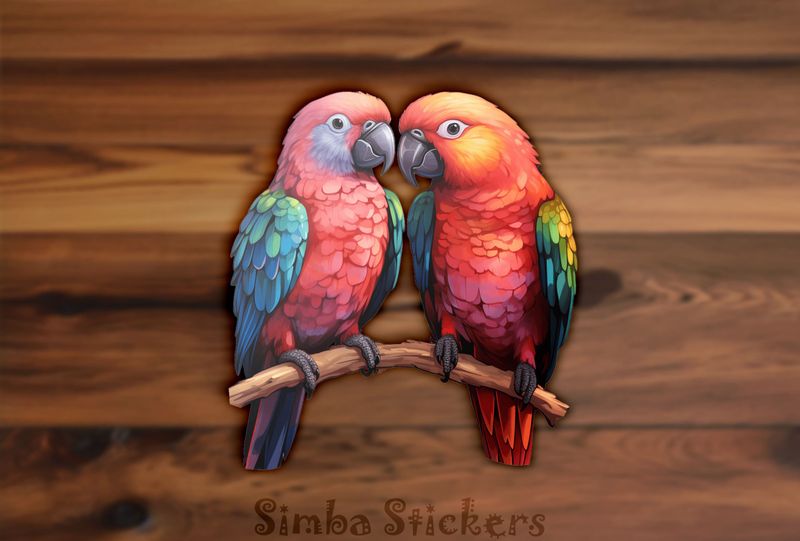 Parrots in love perching, watercolour, a288lg