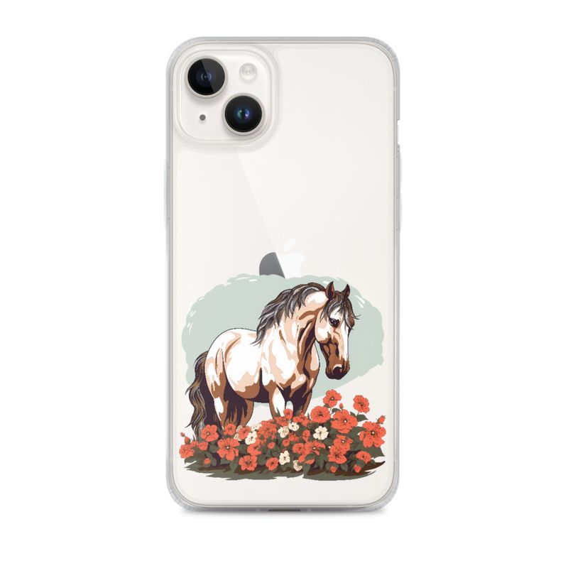 Clear Case for iPhone, Brown horse in field of red flowers, n4w2fj