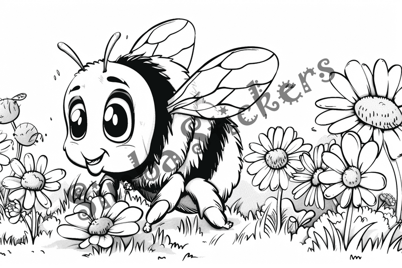 Colouring pages, bundle of bees looking cute, 10 images