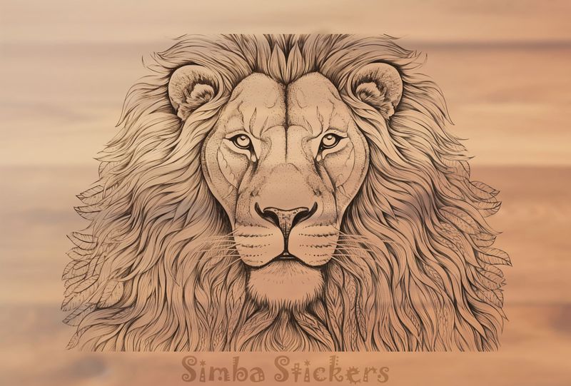Majestic lion face with wide mane, outline art, baqmjy