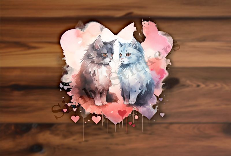 Cats in love, watercolour
