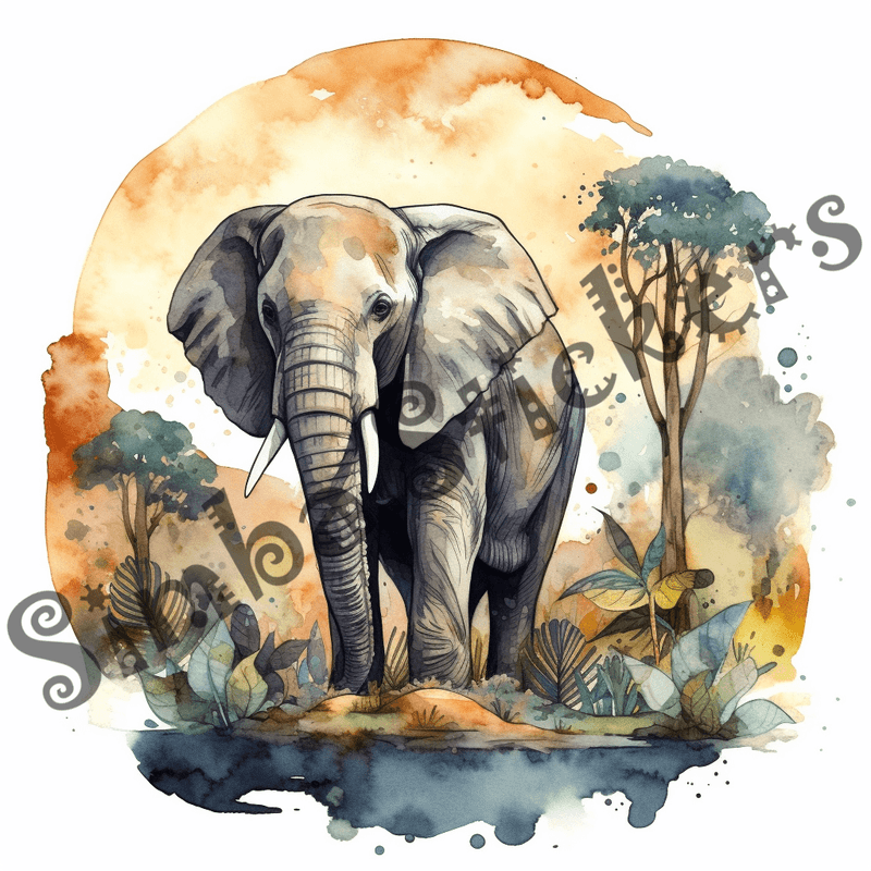 Elephants, watercolour, image set, 25 images, fqfyyp