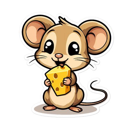 Sticker 5.5x5.5, Small Mouse happily licking large chunk of cheese, pqapy6