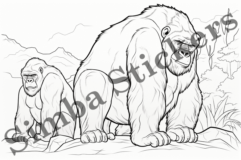 Colouring pages, bundle of gorillas, 25 images