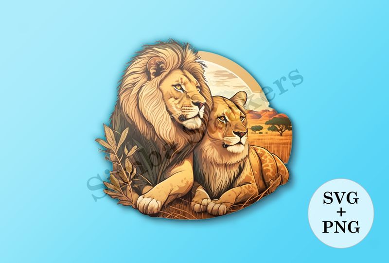 Male lion with lioness