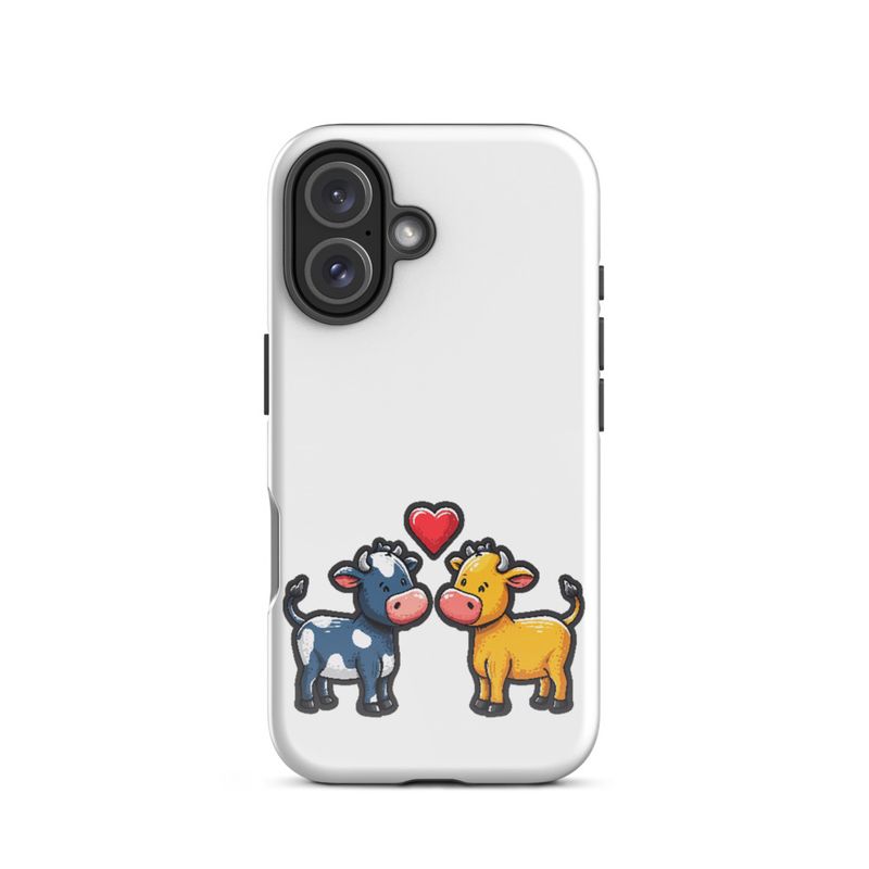 Tough Case for iPhone, Cattle, bull and cow in love, colourful , heart in picture, fvta2y