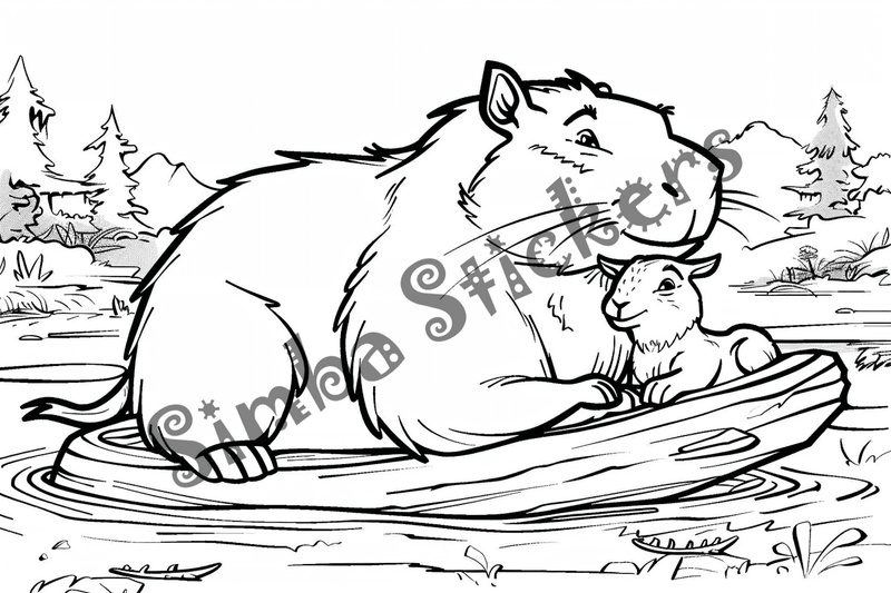 Colouring pages, bundle of capybaras in water, 10 images