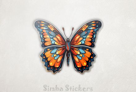 Colourful butterly orange and blue with wings outspread, ugiev1