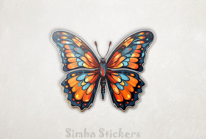 Colourful butterly orange and blue with wings outspread, ugiev1