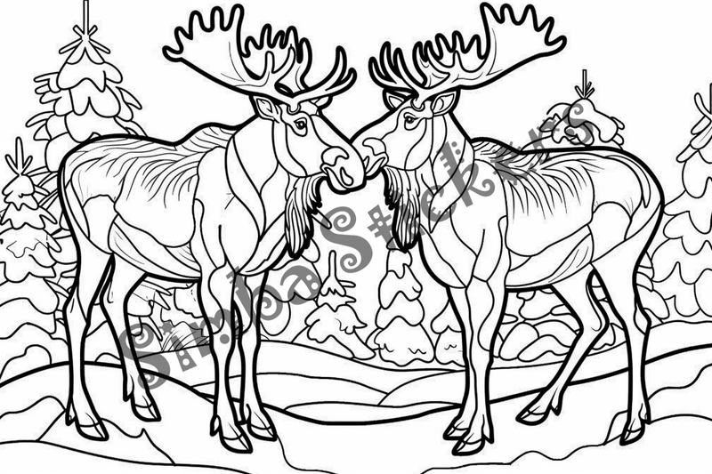 Colouring pages, Bundle of moose in love, 10 images
