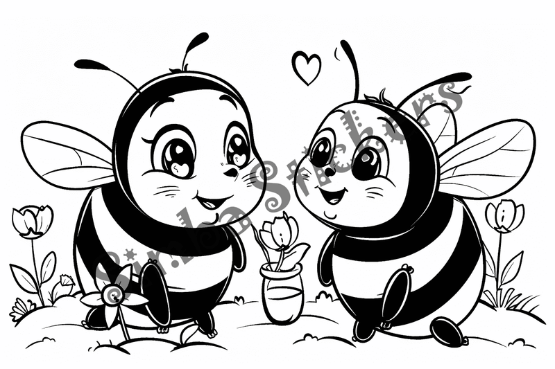 Colouring pages, bundle of bees in love, 25 images
