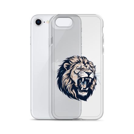 Clear Case for iPhone, Majestic lion roaring, face, outline art, 2syvr3