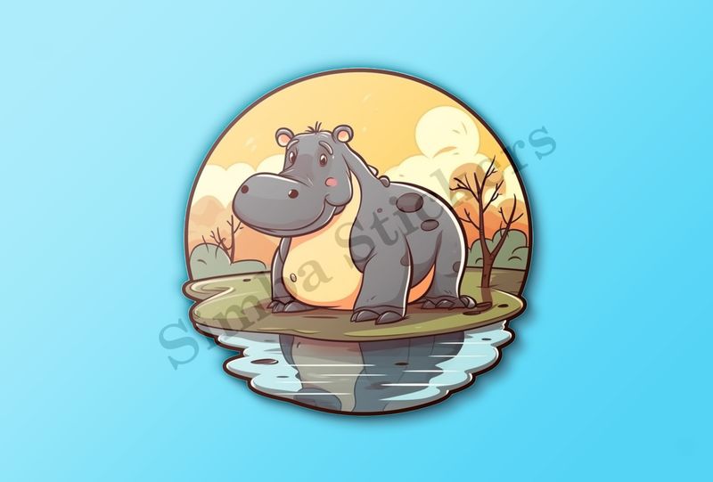 Cute hippo next to the pond