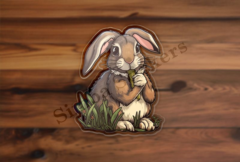 Bunny jumping on green vegetable