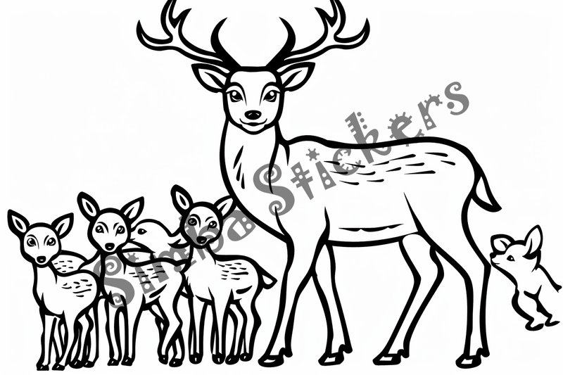 Colouring pages, bundle of singular elk calves or with calves, 10 images