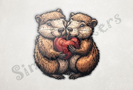 Beavers in love holding Valentine&#x27;s heart