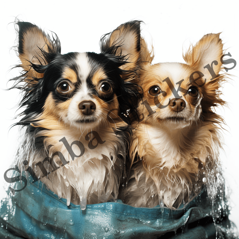 Chihuahua dogs wet in the rain, watercolour, image set, 10 images