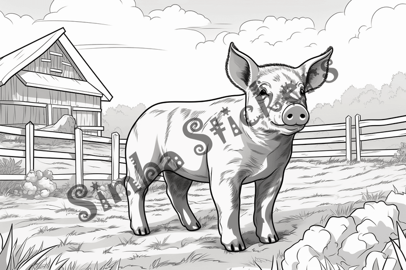 Colouring pages, bundle of pigs on a farm, 10 images